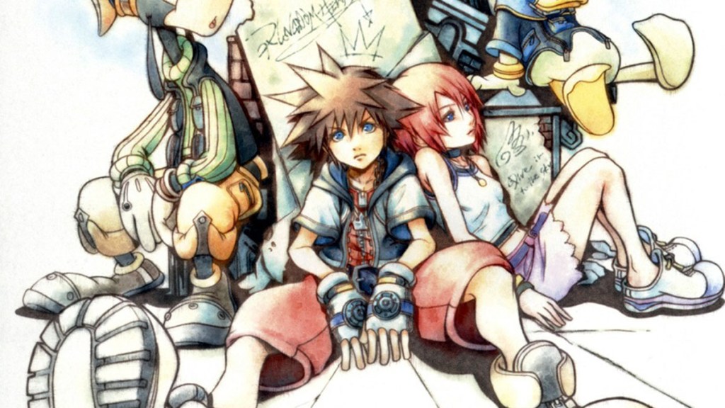 Sora and Kairi in the cover of Kingdom Hearts Final Mix.