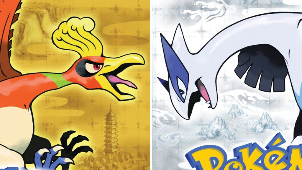 Lugia and Ho-Oh, as they appear in the covers of Pokémon HeartGold and SoulSilver.