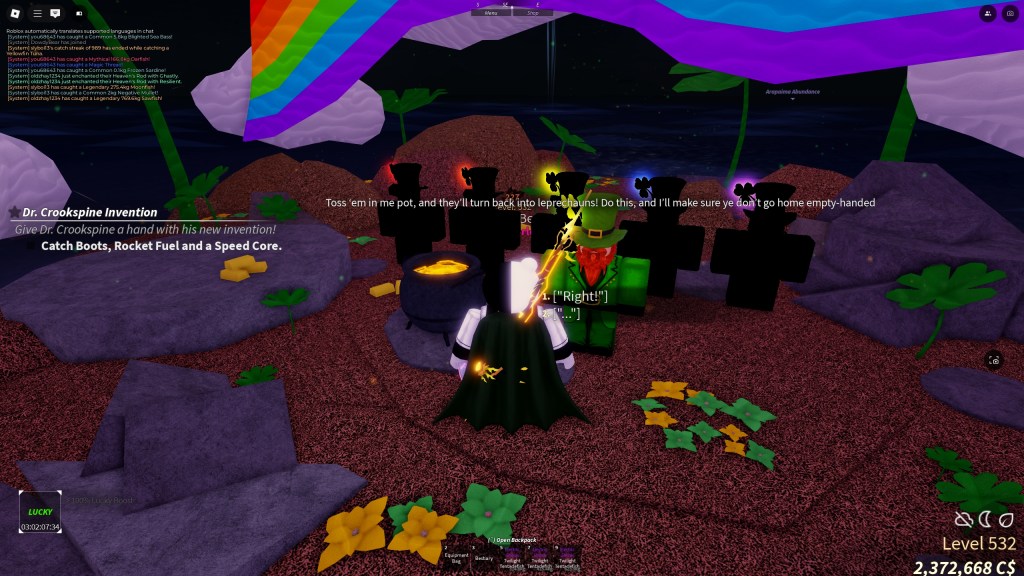 A Fisch player is accepting the St. Patrick's day quest