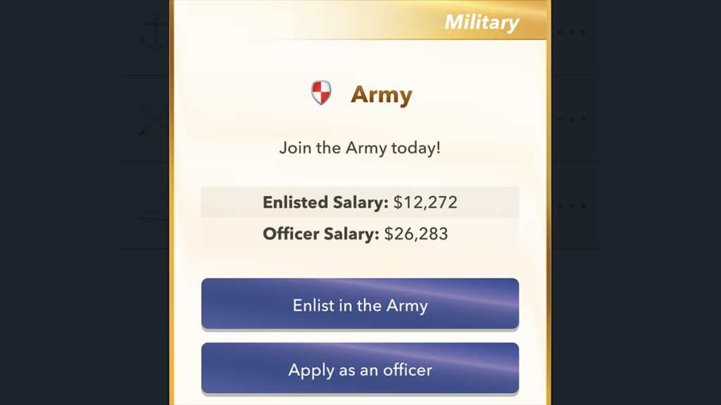 Image of someone joining the army in BitLife