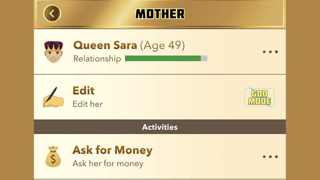 Bitlife asking a parent for money