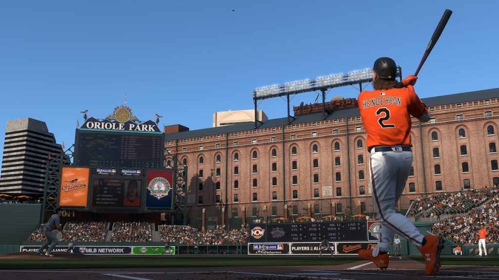 A player swings on a ball in MLB The Show