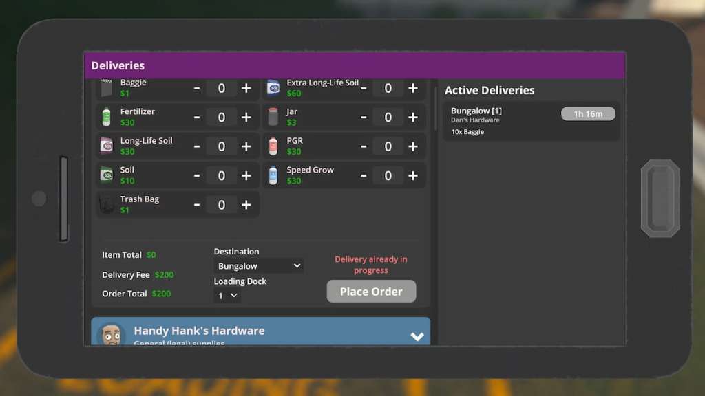 Schedule 1 deliveries menu