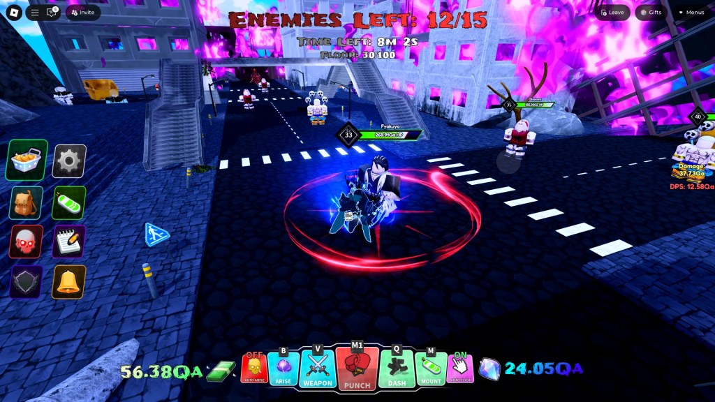 A player fighting a mob in the Infernal Castle in Arise Crossover