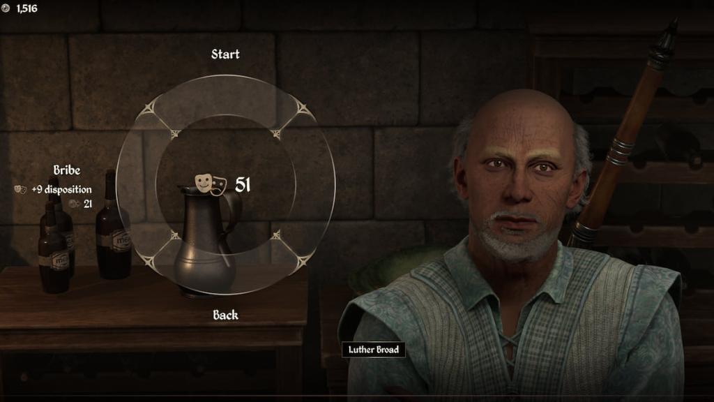 Oblivion Remastered bribery option in the persuasion wheel