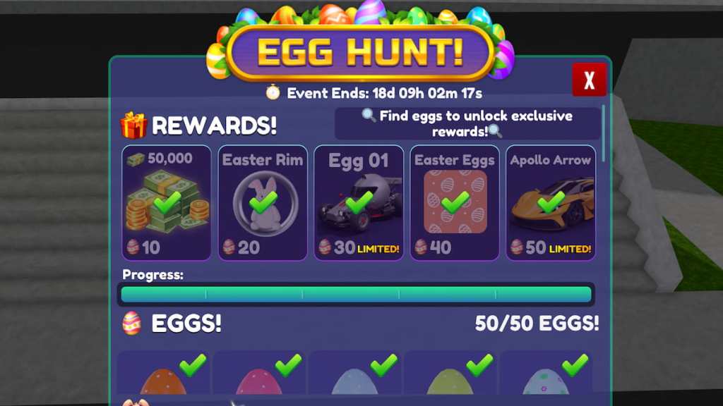 Vehicle Legends egg hunt menu