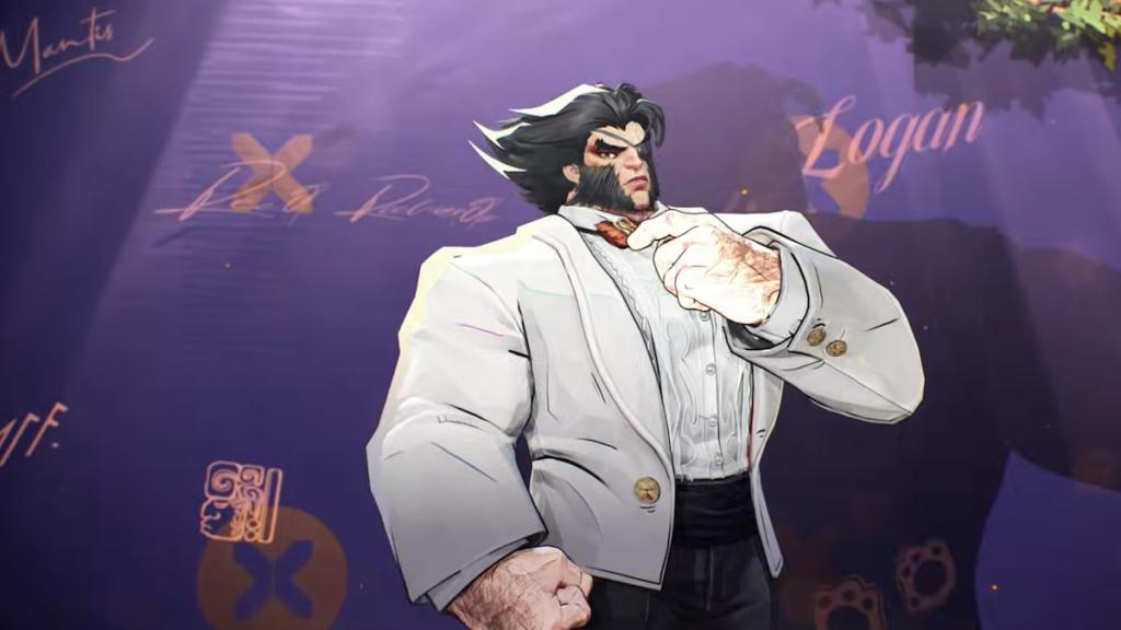 Wolverine wearing a suit on the red carpet in marvel rivals.