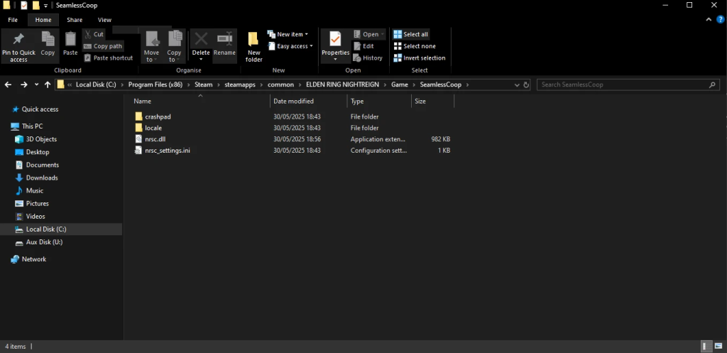 Downloaded file contents of the Seamless co-op mod in Elden Ring Nightreign
