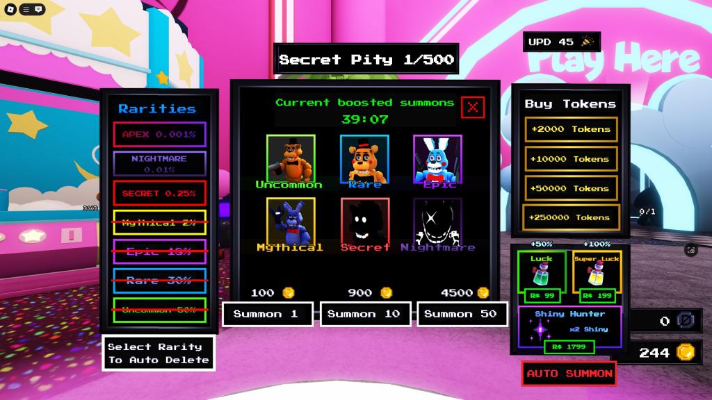 A list of odd of pulling units in Five Nights TD