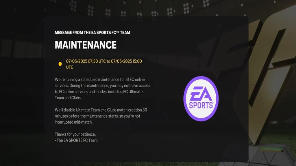 May 7 maintenance notice for EA FC 25
