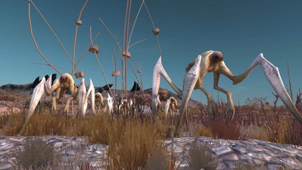 Skin Spiders walking across the wasteland in Kenshi