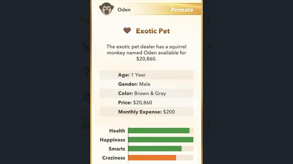 BitLife adopting an exotic pet