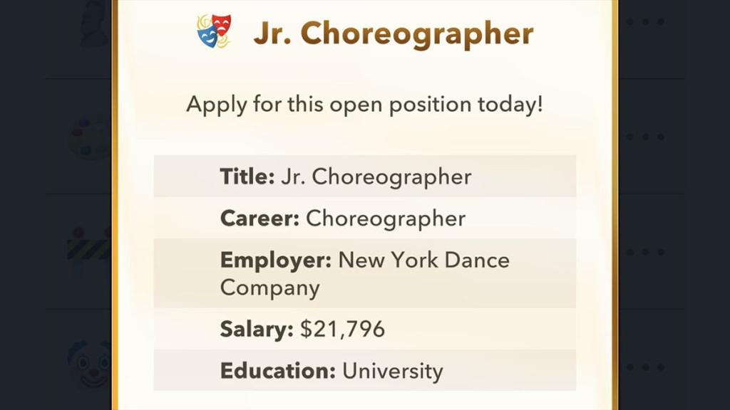 BitLife choreographer job