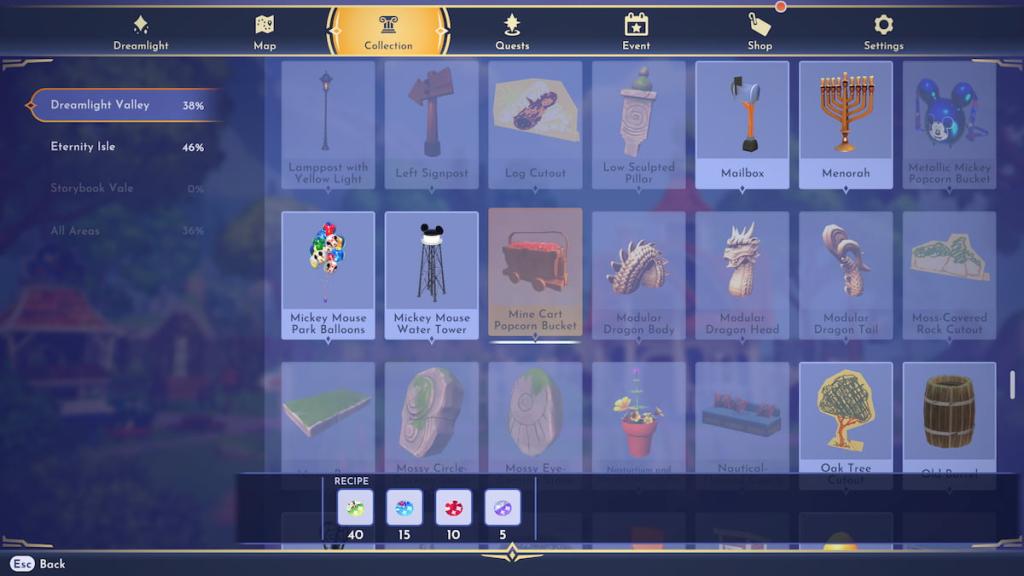 Disney Dreamlight Valley Mine Cart Popcorn Bucket in the collection log