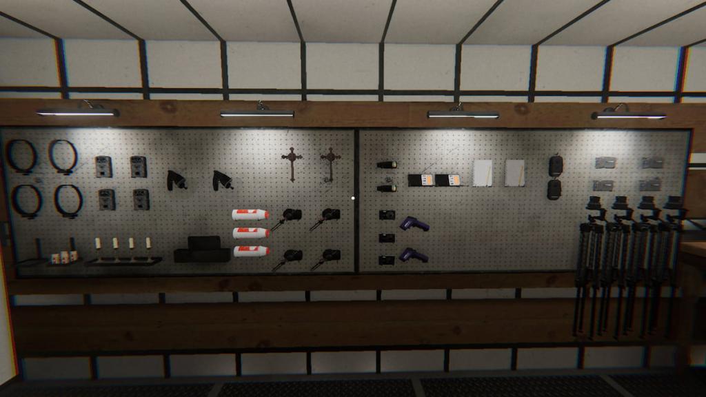 All hide and seek challenge equipment hung on wall in phasmophobia