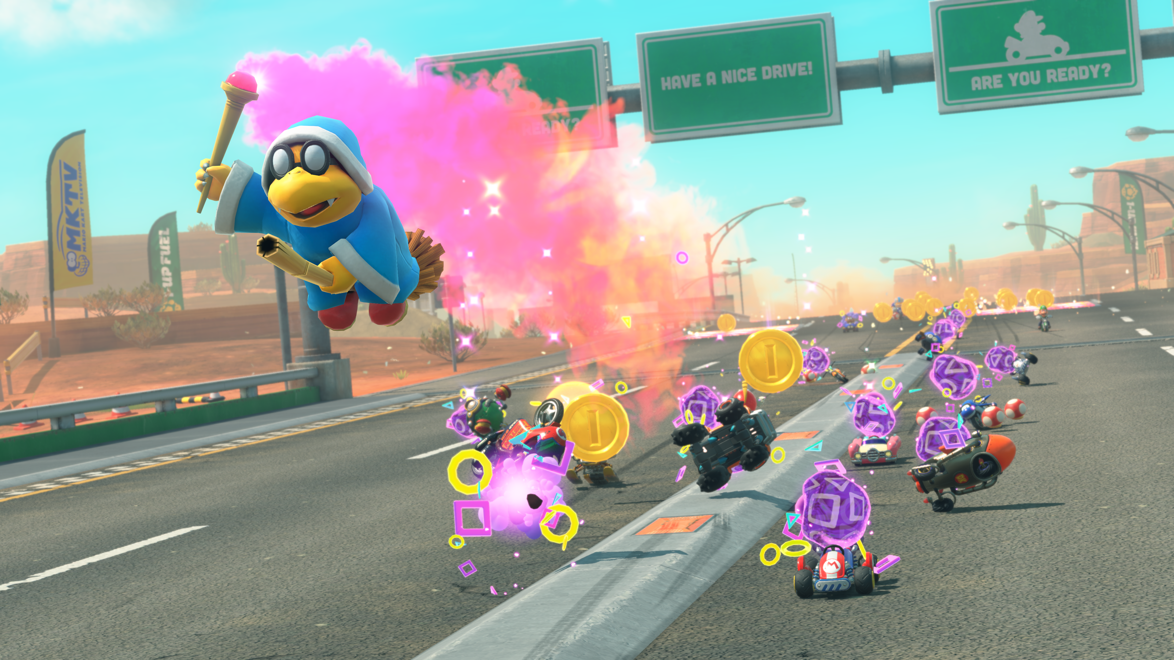 kamek transforms racers in mario kart world