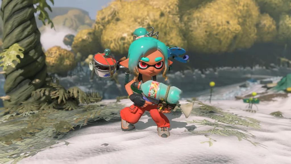 Splatoon Raiders character with a gun