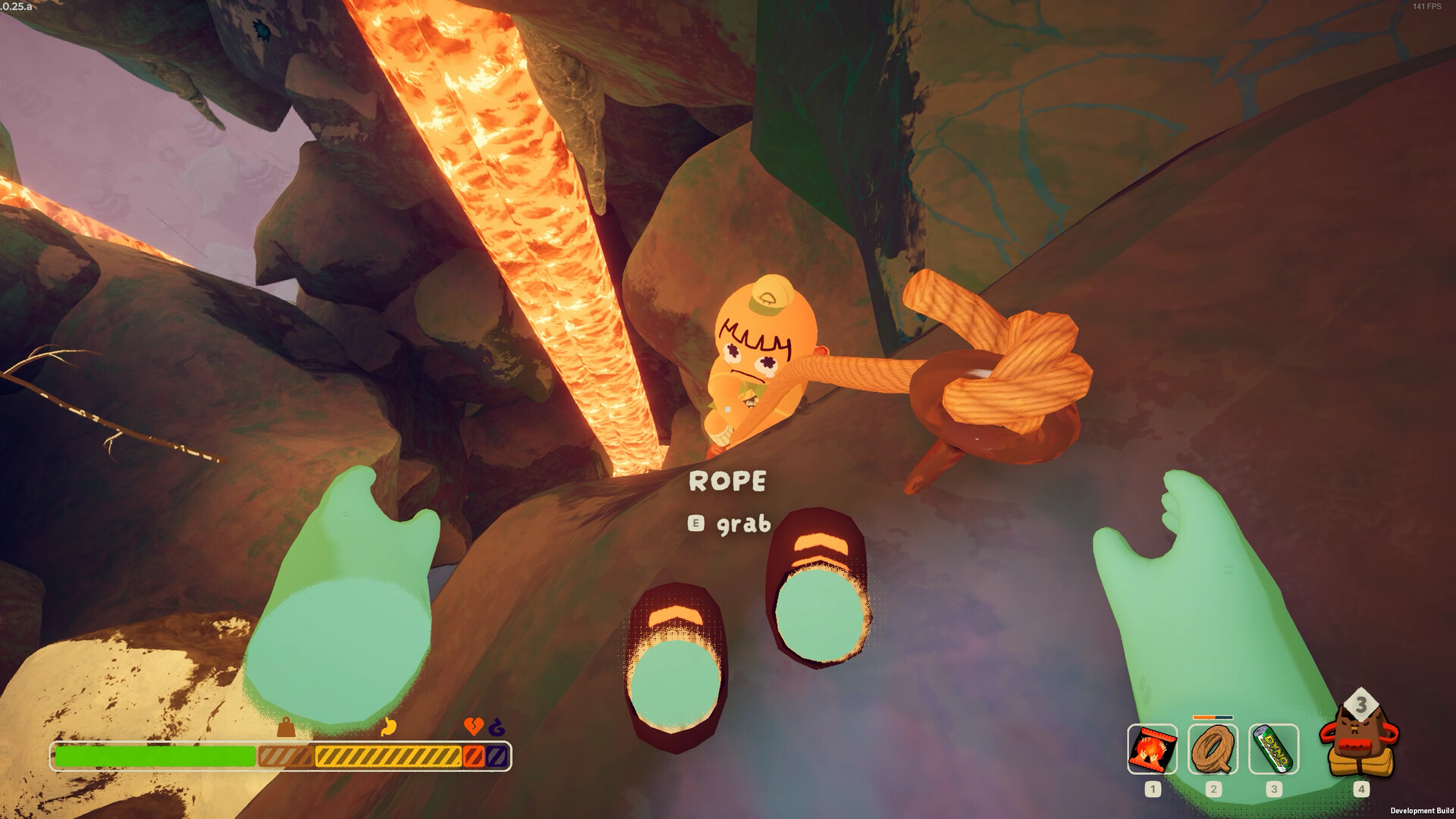 A player throwing a rope to their friend in PEAK