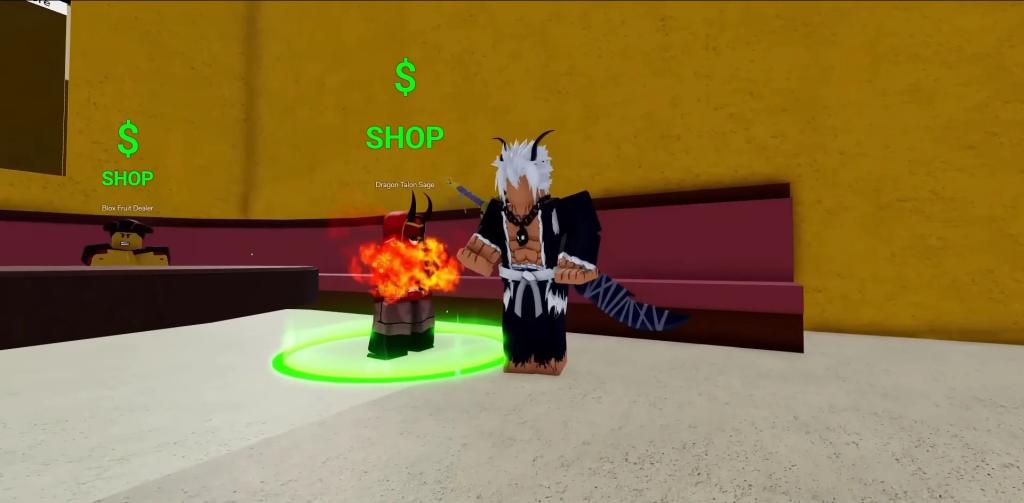 Location of the Dragon Talon Sage NPC in Blox Fruits Roblox experience.