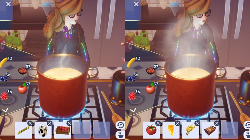 Disney Dreamlight Valley margherita pizza and gooseberry boba tea