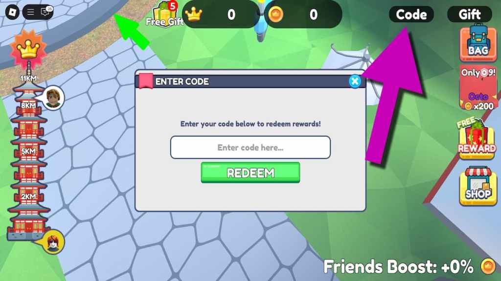 How to redeem codes in Anime Climb and Jump. 