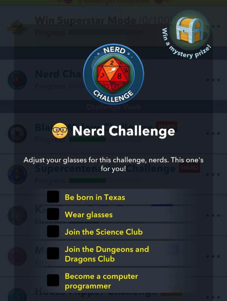 Nerd challenge goals in BitLife