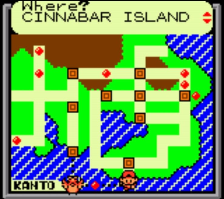 The Kanto map in Pokémon Crystal