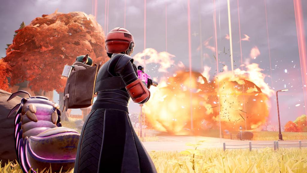 A massive explosion raining down from the sky in Fortnite