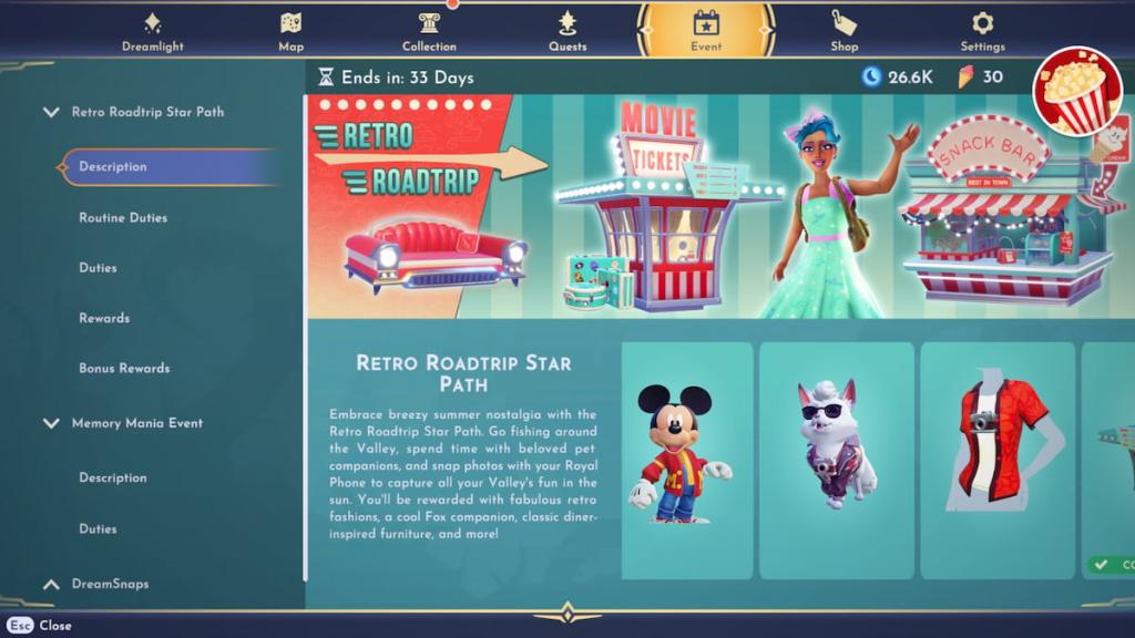retro roadtrip star path event page in disney dreamlight valley