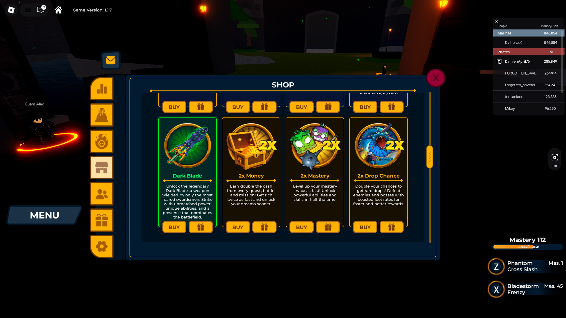 Preview of the Robux shop in Vox Seas with the 2X Drop Chance gamepass highlighted.