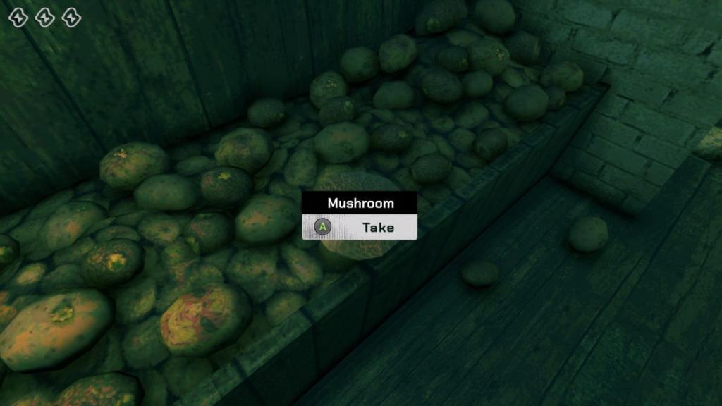 Picking up the mushroom growing out of a potato in the basement