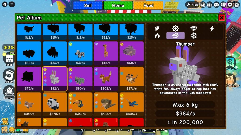 Overview of a pet with the Jurassic mutation in Build a Zoo Roblox experience.