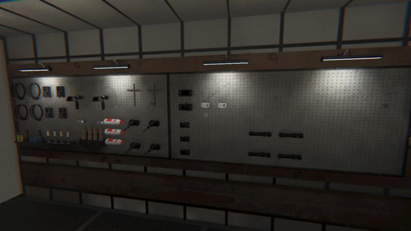 Challenge equipment hung on the wall in Phasmophobia.
