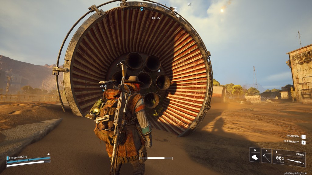 A massive derelict rocket thruster in ARC Raiders.