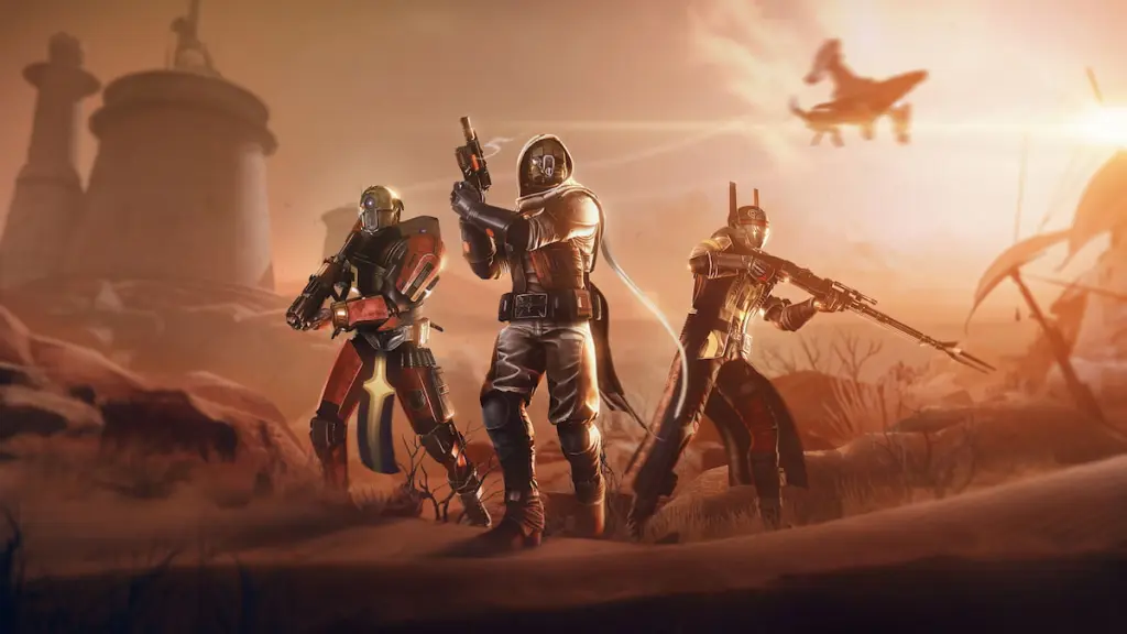 Guardians in Star Wars-inspired armor in space.