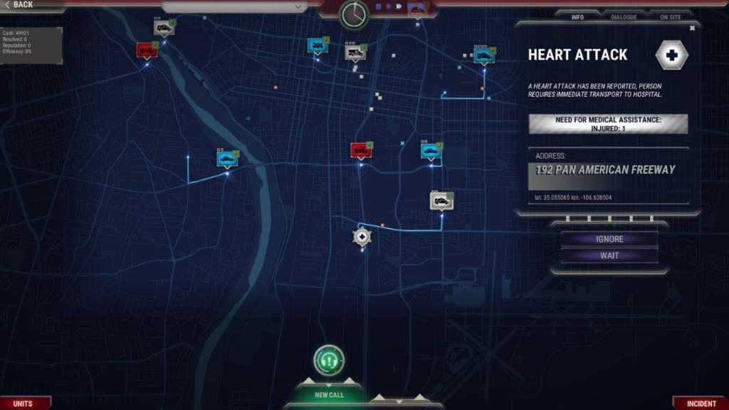 The duty screen showing the city map and units in 911 Operator.