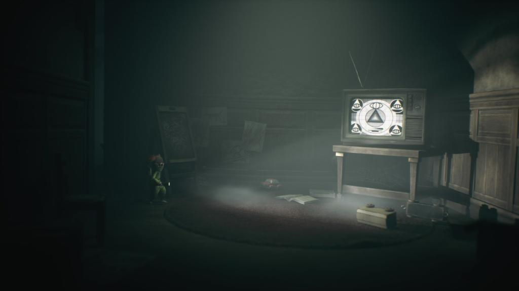 Shining a flashlight at the television in the Institute with the eye on an emergency broadcast