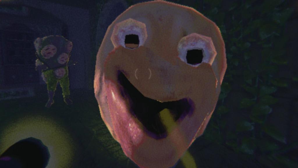 Holding the Cleanup Crew's head with his body in the background