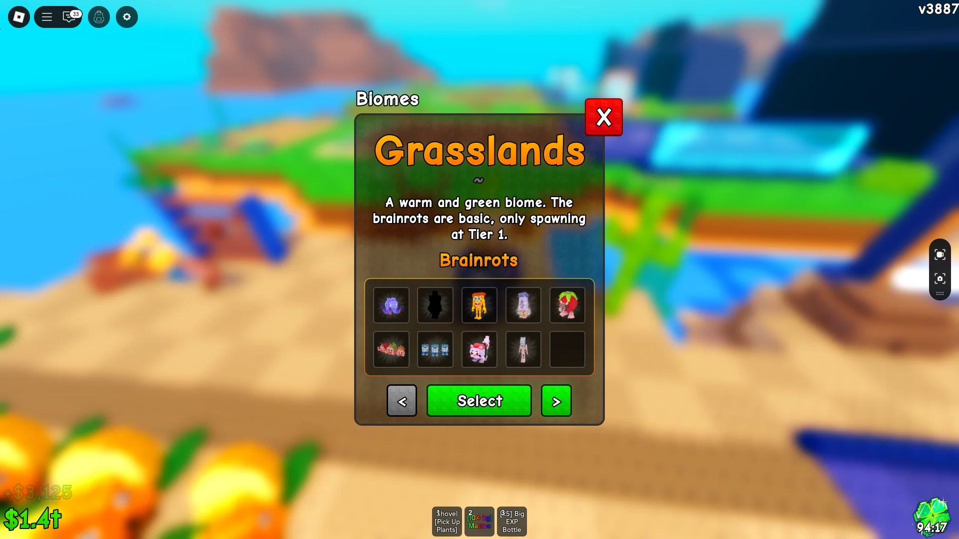 Antevisão dos brainrots secretos disponíveis no bioma Grasslands na experiência Plants vs Brainrots Roblox.