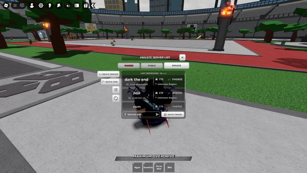 A player creating a private server in the Heroes Battlegrounds Roblox experience.