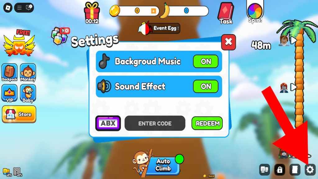 How to redeem codes in Monkey Climb.
