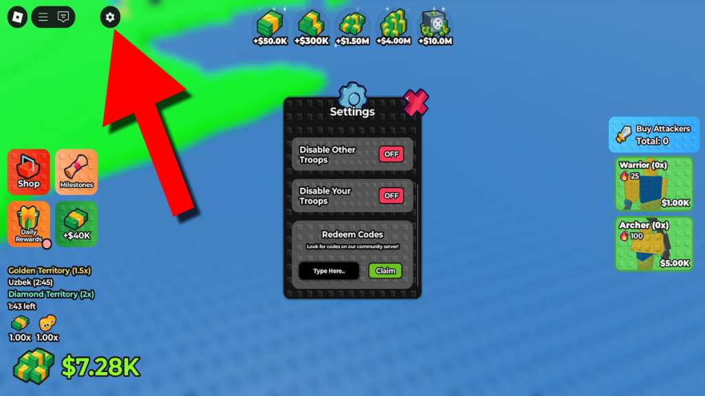 How to redeem codes in Noobs War.