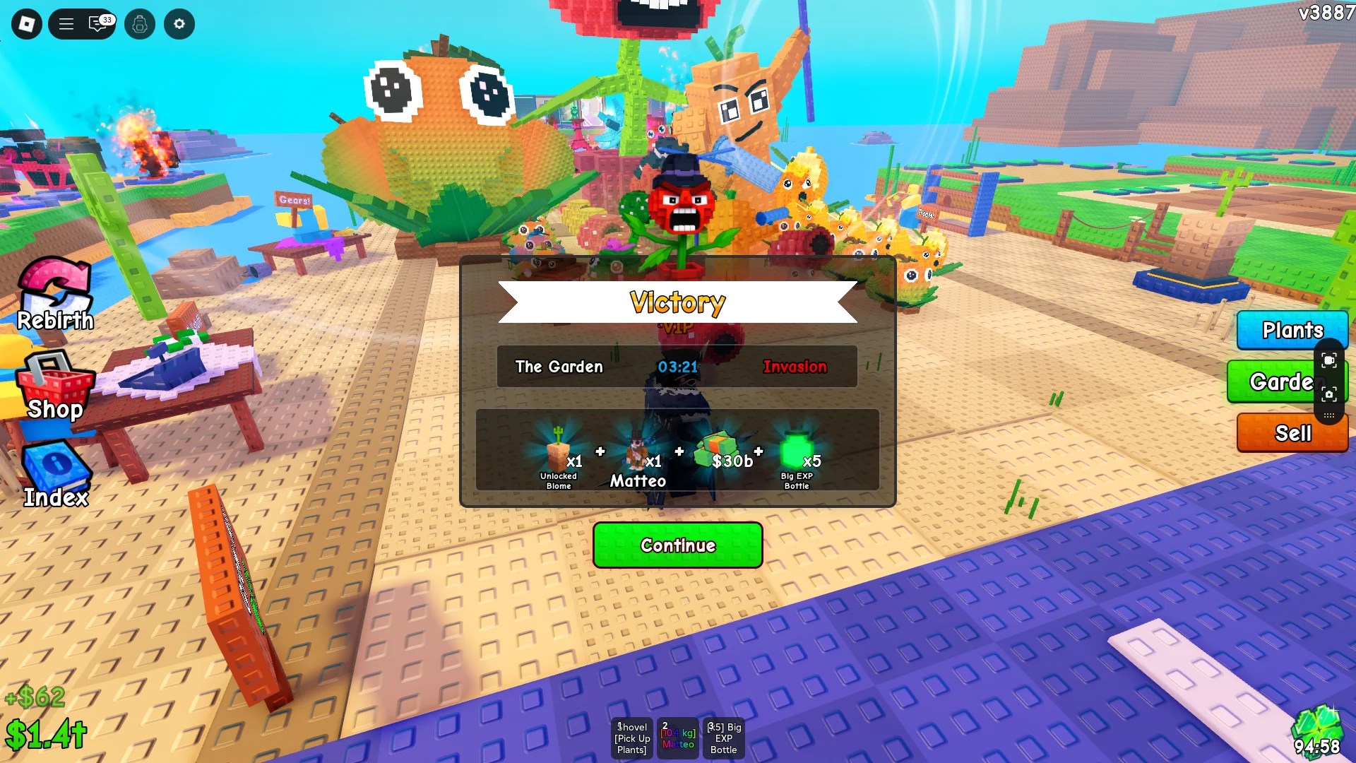 Um jogador completando a missão Desert Biome Story em Plants vs Brainrots.