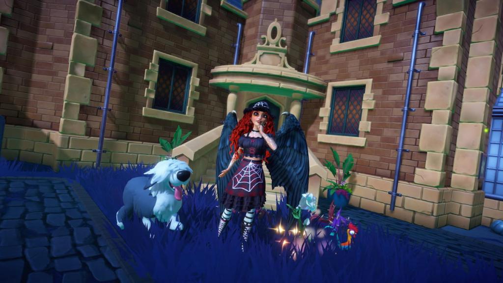 Posing by white rose pale bloom flower in disney dreamlight valley