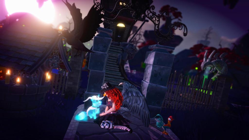 Sitting on ground with ghostly zero fox in disney dreamlight valley