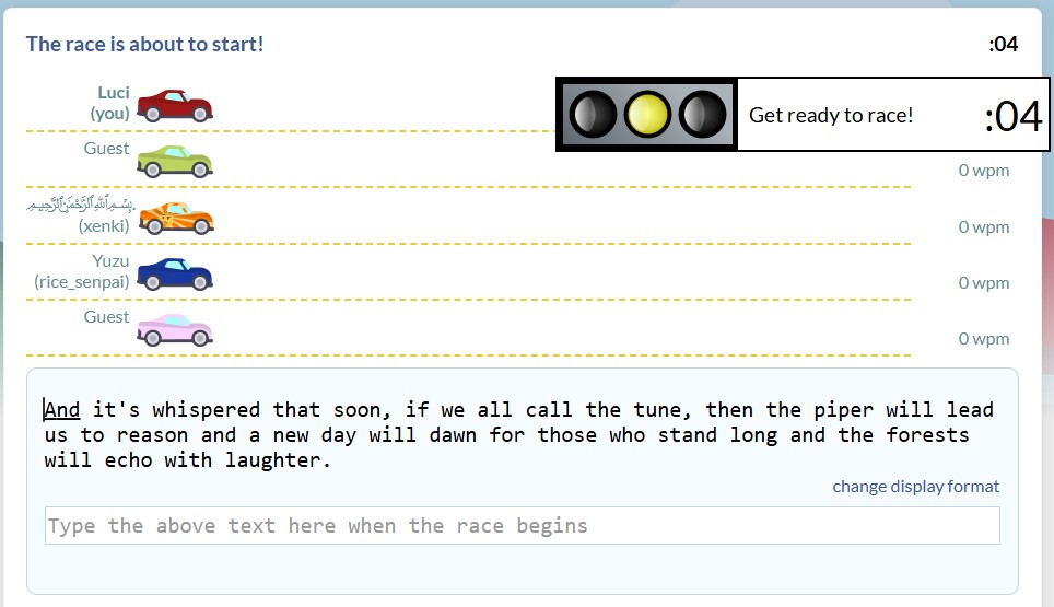 A lobby of TypeRacer