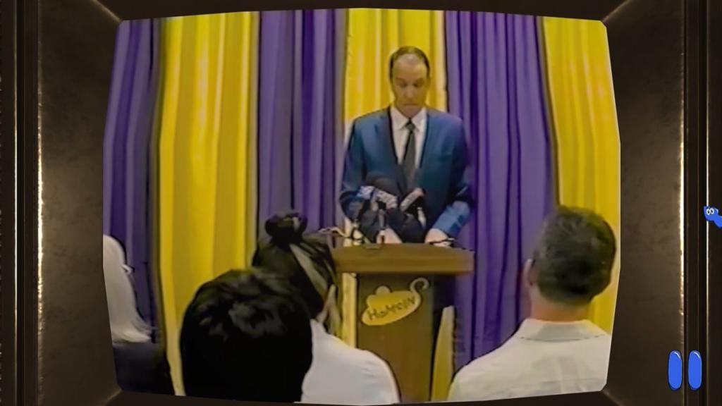 A Hameln rep in a press conference doing damage control for the company