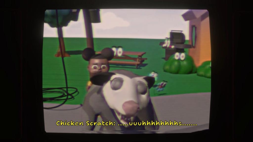 The light going out of Chicken Scratch (Jordan) and the googly eyes in the background