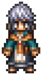 Carinda, a short-haired woman wearing a green and white priestly cloak.