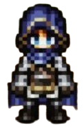 El, the Swordsman in Octopath Traveler 0. She wears a navy blue hood with brown clothing beneath.